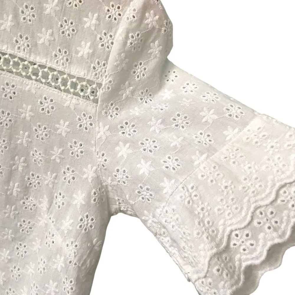 Miss Kelly 1999 White Eyelet Lace/Floral Top in Size Large - Picture 5 of 8